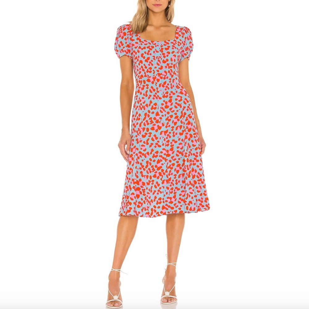 Diane von Furstenberg Elena Midi Dress - Summer Leopard Medium Sky Blue (16)